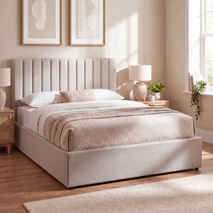 Vellaro King Size Ottoman Fabric Bed & Mattress, Beige Linen