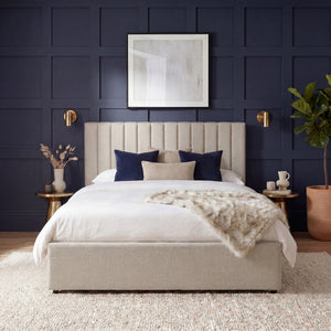 Vellaro King Size Ottoman Fabric Bed & Mattress, Beige Linen
