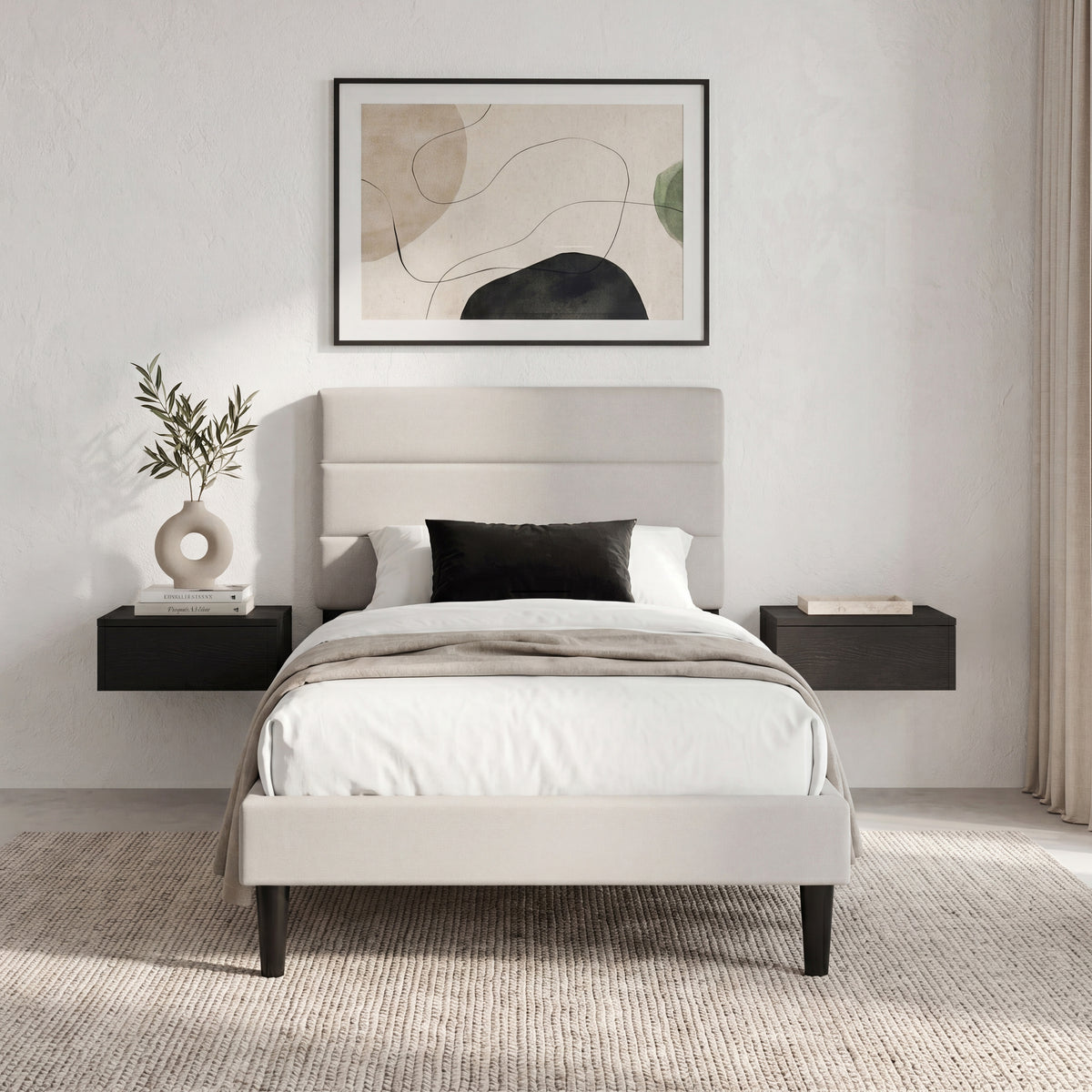 Vandura Single Fabric Bed and Mattress, Beige Linen