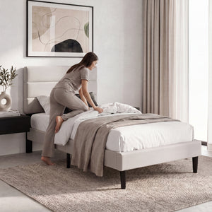 Vandura Single Fabric Bed and Mattress, Beige Linen