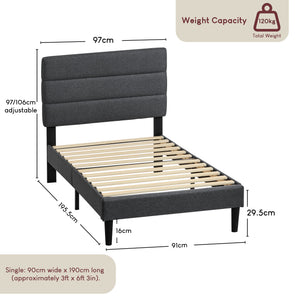 Vandura Single Fabric Bed, Dark Grey Linen