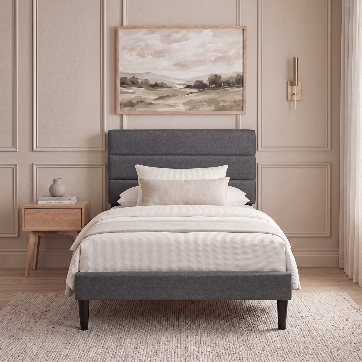 Vandura Single Fabric Bed, Dark Grey Linen