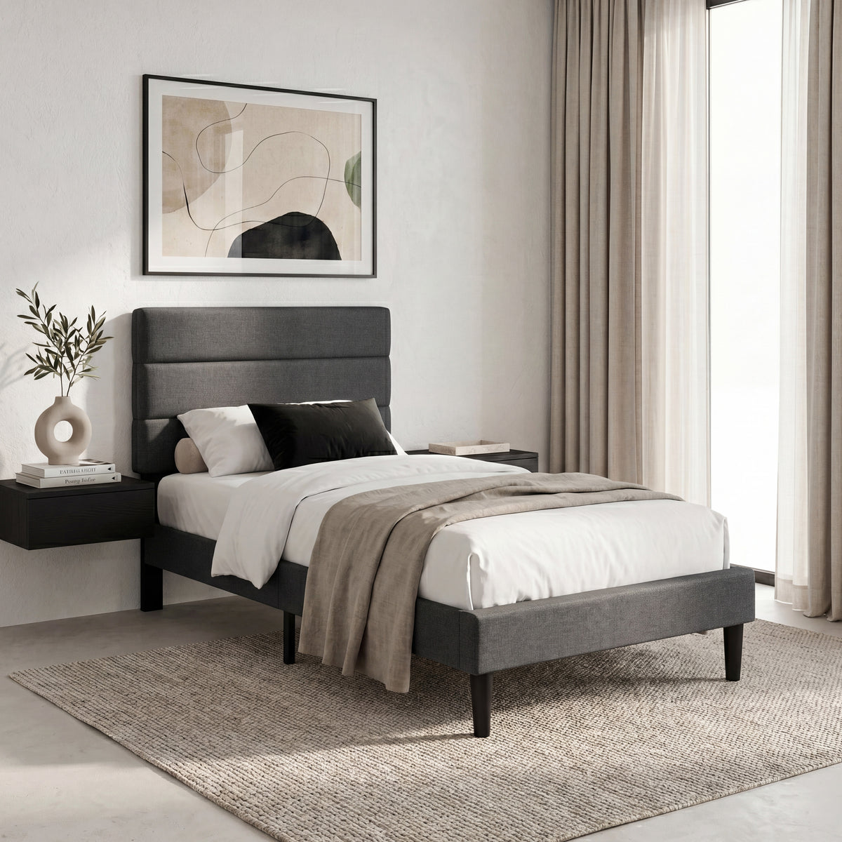 Vandura Single Fabric Bed, Dark Grey Linen