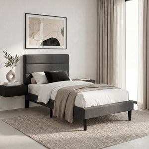 Vandura Single Fabric Bed, Dark Grey Linen