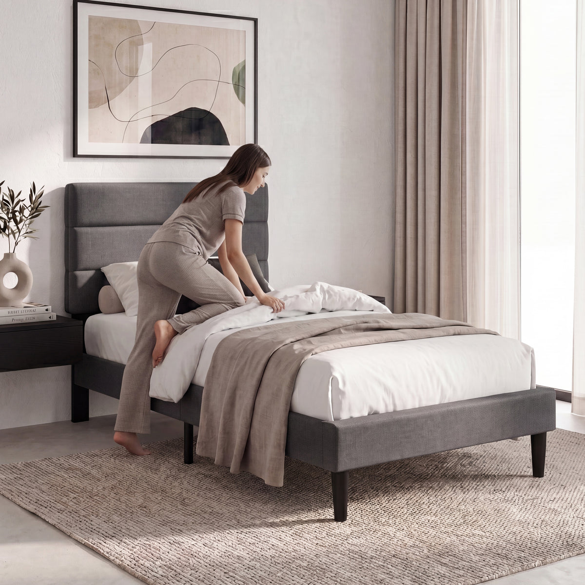 Vandura Single Fabric Bed, Dark Grey Linen