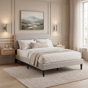 Vandura Double Fabric Bed and Mattress, Beige Linen