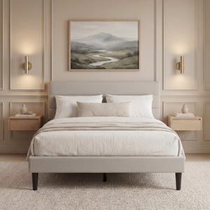 Vandura King Size Fabric Bed and Mattress, Beige Linen