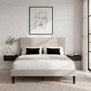 Vandura King Size Fabric Bed and Mattress, Beige Linen