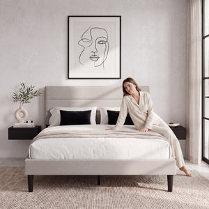 Vandura King Size Fabric Bed and Mattress, Beige Linen
