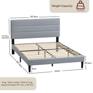 Vandura King Size Fabric Bed, Light Grey Linen