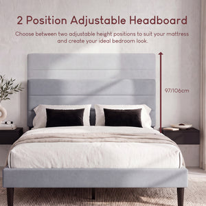Vandura King Size Fabric Bed, Light Grey Linen