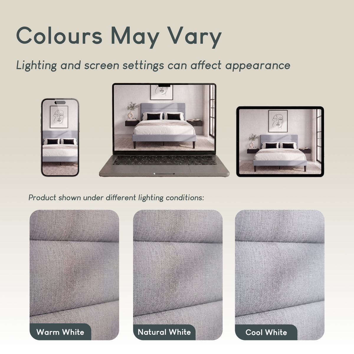 Vandura King Size Fabric Bed, Light Grey Linen