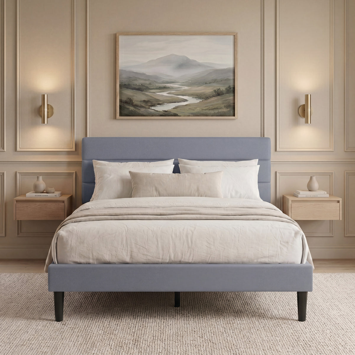 Vandura King Size Fabric Bed, Light Grey Linen