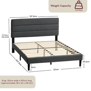 Vandura King Size Fabric Bed and Mattress, Dark Grey Linen