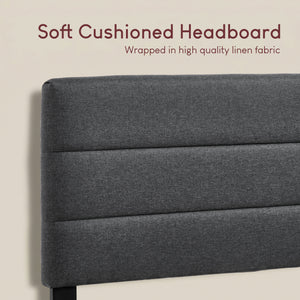 Vandura King Size Fabric Bed and Mattress, Dark Grey Linen