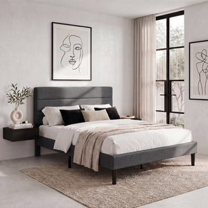 Vandura King Size Fabric Bed and Mattress, Dark Grey Linen