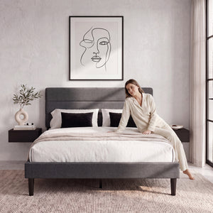 Vandura King Size Fabric Bed and Mattress, Dark Grey Linen