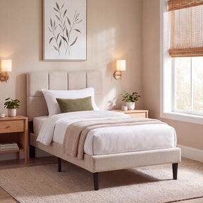 Velmora Single Beige linen fabric bed for a stylish bedroom
