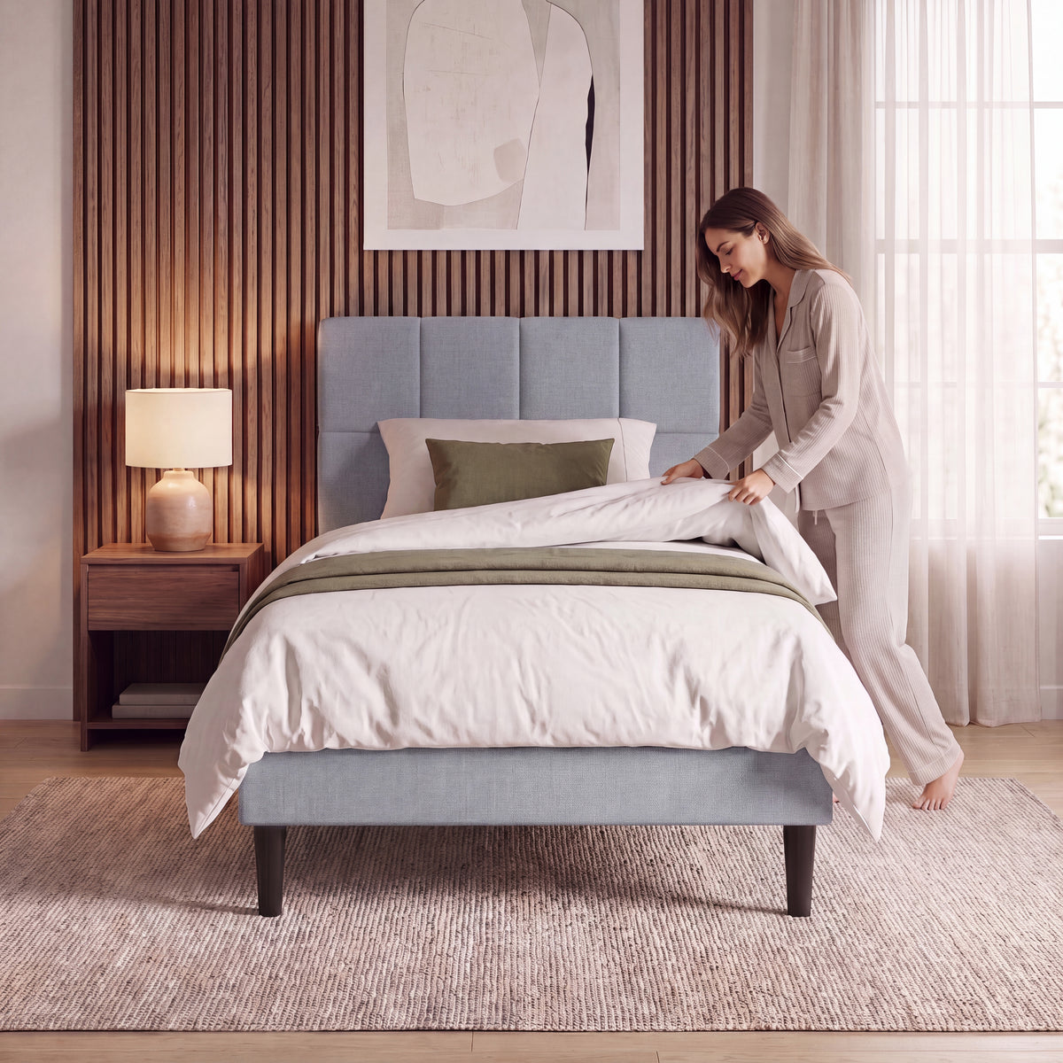Velmora Single Fabric Bed, Light Grey Linen