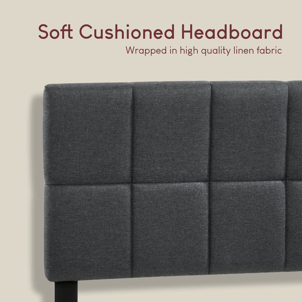 Velmora Single Fabric Bed, Dark Grey Linen