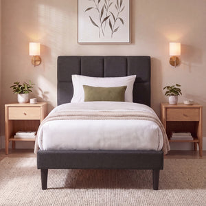 Velmora Single Fabric Bed, Dark Grey Linen