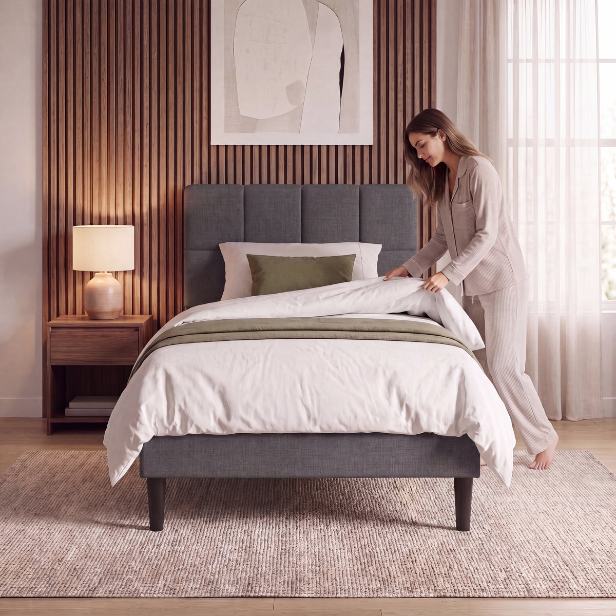 Velmora Single Fabric Bed, Dark Grey Linen