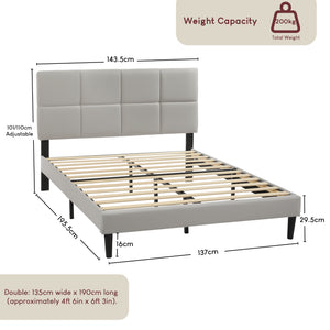 Velmora Double Fabric Bed, Beige Linen