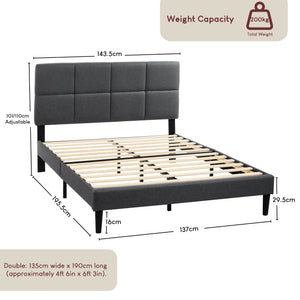 Velmora Double Fabric Bed and Mattress Dark Grey Linen