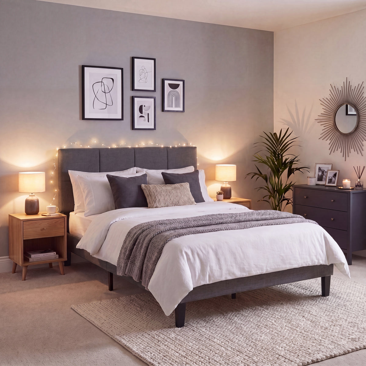 Velmora Double Fabric Bed and Mattress Dark Grey Linen