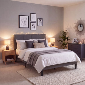 Velmora Double Fabric Bed and Mattress Dark Grey Linen
