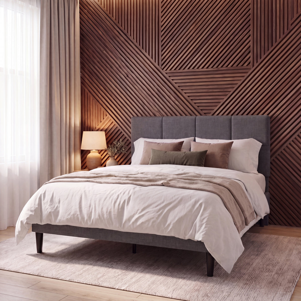 Velmora Double Fabric Bed and Mattress Dark Grey Linen