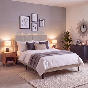 Velmora King Size Fabric Bed and Mattress, Beige Linen