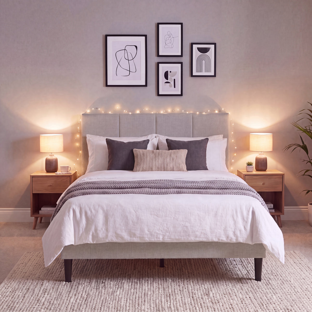 Velmora King Size Fabric Bed and Mattress, Beige Linen