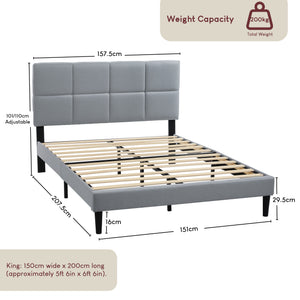 Velmora King Size Fabric Bed and Mattress, Light Grey Linen