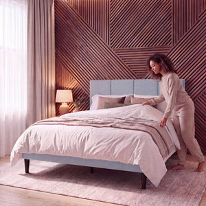Velmora King Size Fabric Bed and Mattress, Light Grey Linen
