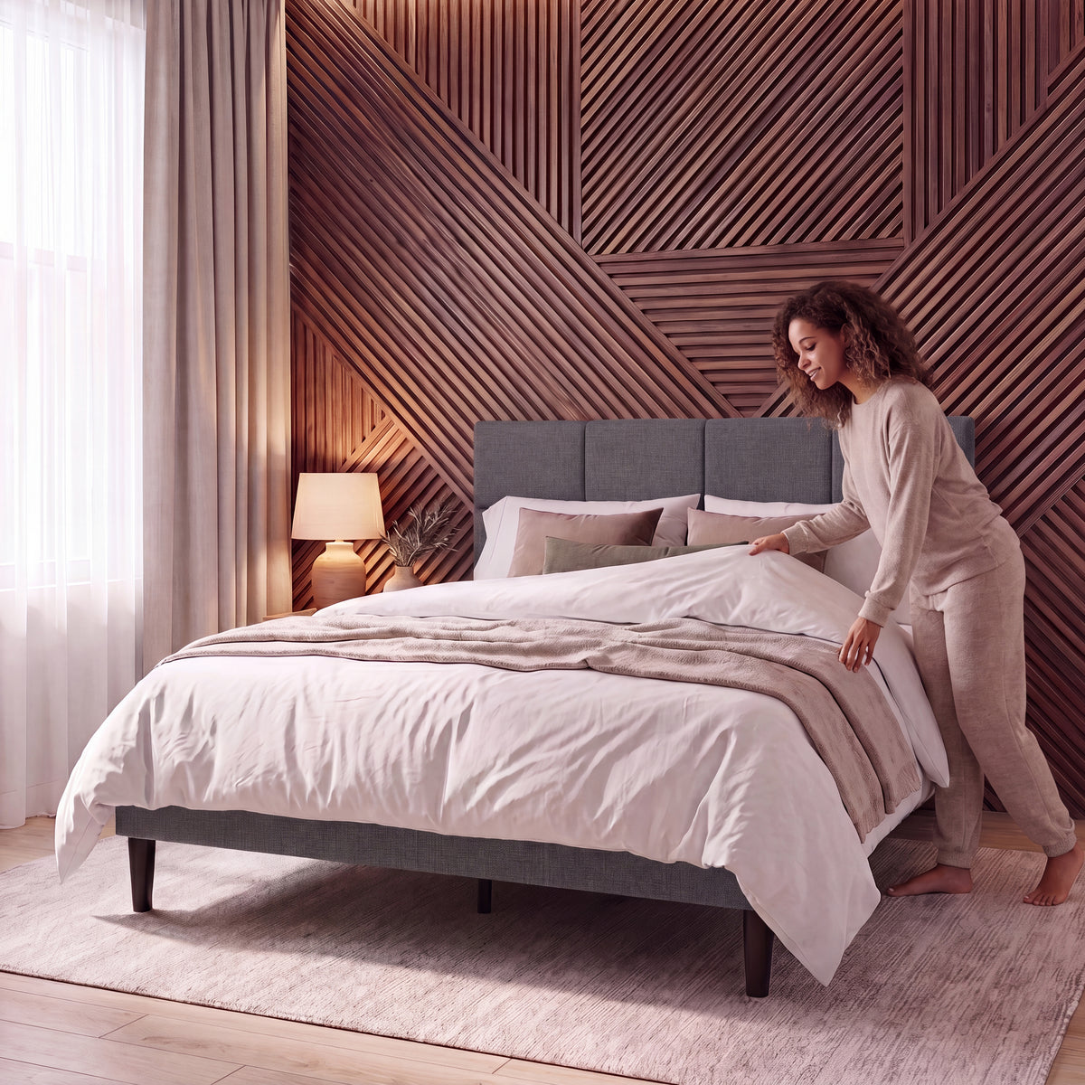 Velmora King Size Fabric Bed and Mattress, Dark Grey Linen