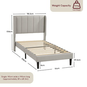 Vianna Single Fabric Bed, Beige Linen