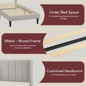 Vianna Single Fabric Bed and Mattress, Beige Linen