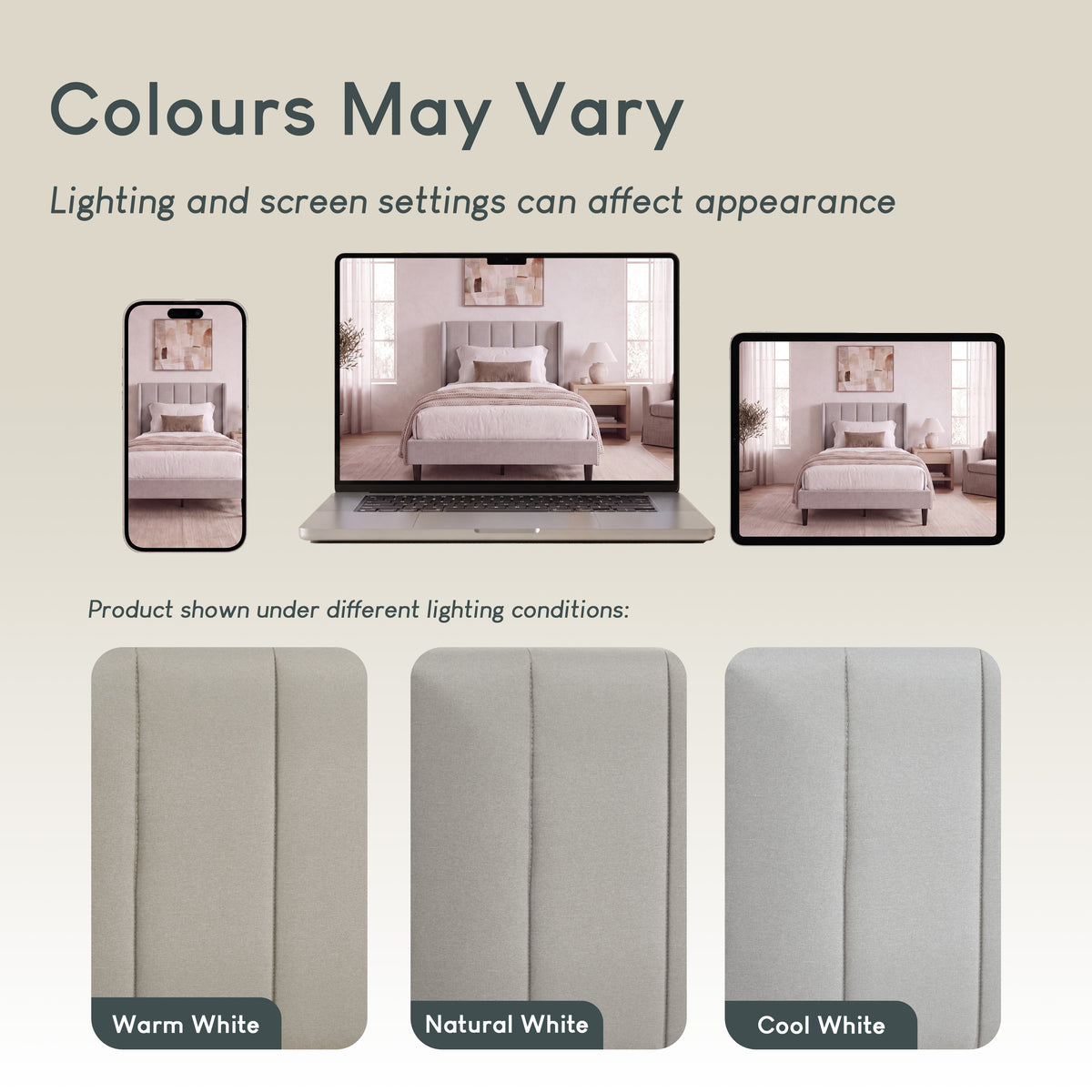 Vianna Single Fabric Bed and Mattress, Beige Linen