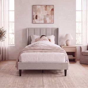 Vianna Single Fabric Bed and Mattress, Beige Linen