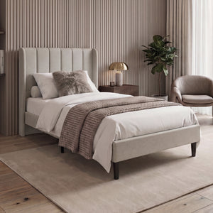 Vianna Single Fabric Bed and Mattress, Beige Linen