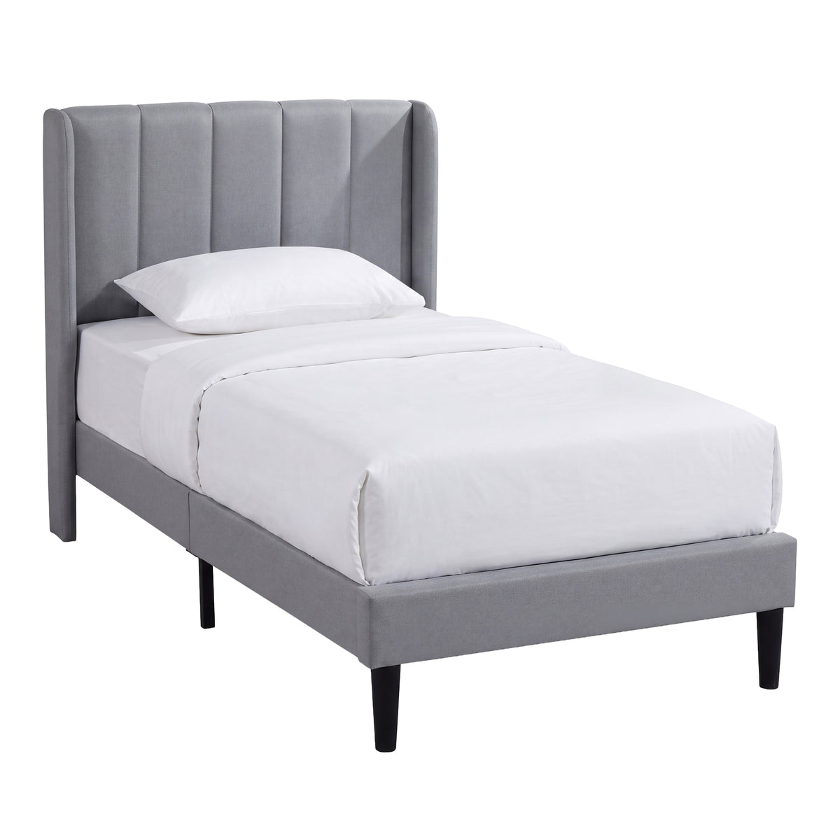 Vianna Single Fabric Bed and Mattress, Light Grey Linen