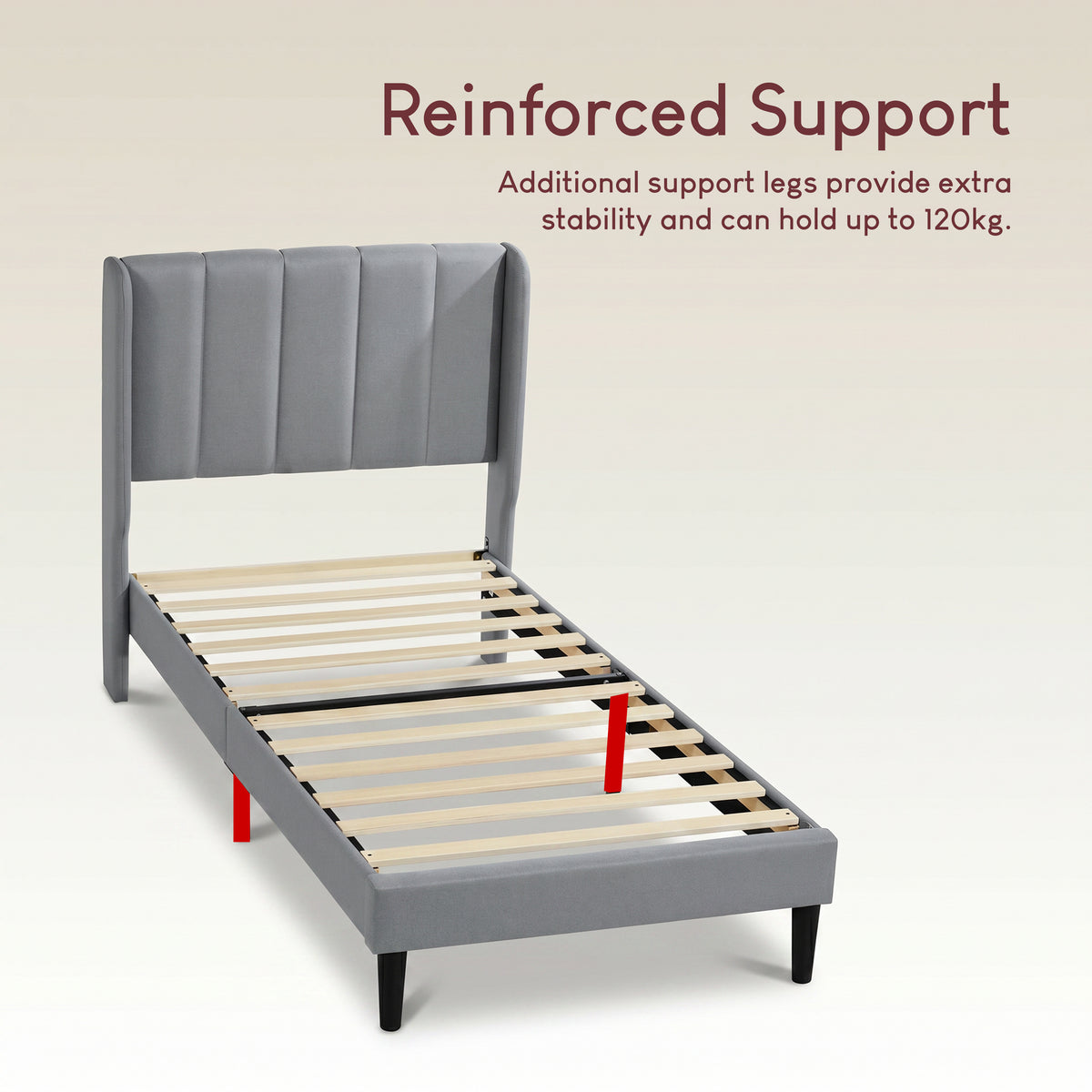 Vianna Single Fabric Bed and Mattress, Light Grey Linen