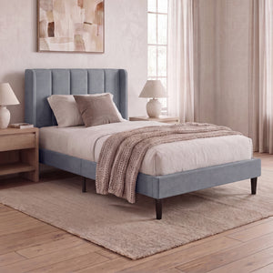 Vianna Single Fabric Bed and Mattress, Light Grey Linen