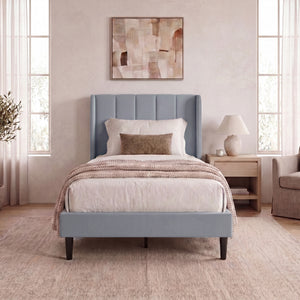 Vianna Single Fabric Bed and Mattress, Light Grey Linen
