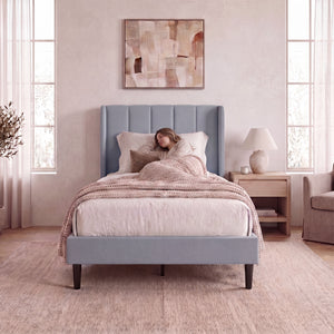 Vianna Single Fabric Bed and Mattress, Light Grey Linen