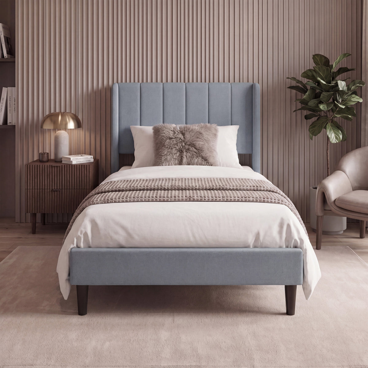 Vianna Single Fabric Bed, Light Grey Linen