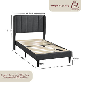 Vianna Single Fabric Bed, Dark Grey Linen