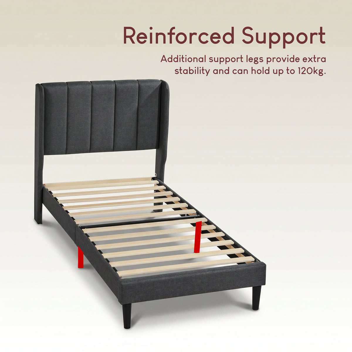 Vianna Single Fabric Bed, Dark Grey Linen