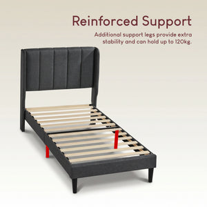 Vianna Single Fabric Bed, Dark Grey Linen